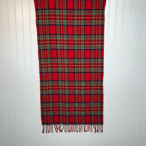 J Crew Wool Scarf Unisex 20X78 Red Plaid CabinCore Classiccore Bohemian Normcore - Picture 5 of 9